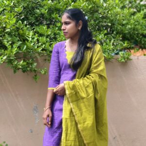 Purple and lime green semi raw silk kurta set with golden border dupatta One important correction: I would not call the dupatta beige or natural beige for this product. From your photos, the dupatta is clearly in the lime green/olive green family, with a golden border.